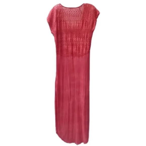 Free People Strawberry Maxi Dress Knit Lace Crochet Back  Coral Pink M - Picture 3 of 12